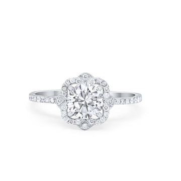 Floral Engagement Ring Simulated Cubic Zirconia 925 Sterling Silver